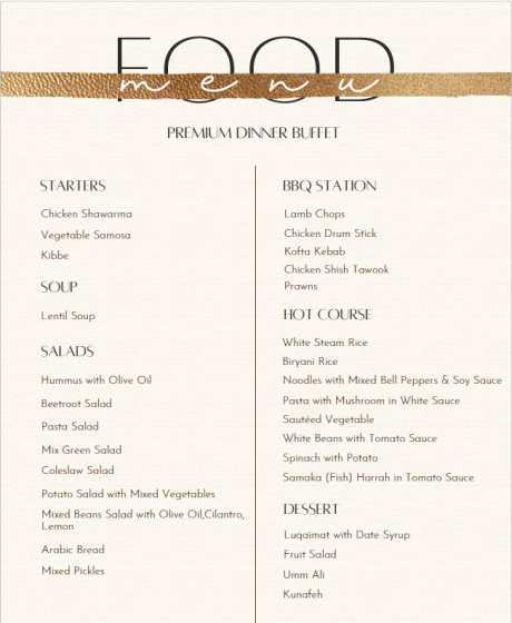 PREMIUM DINNER MENU